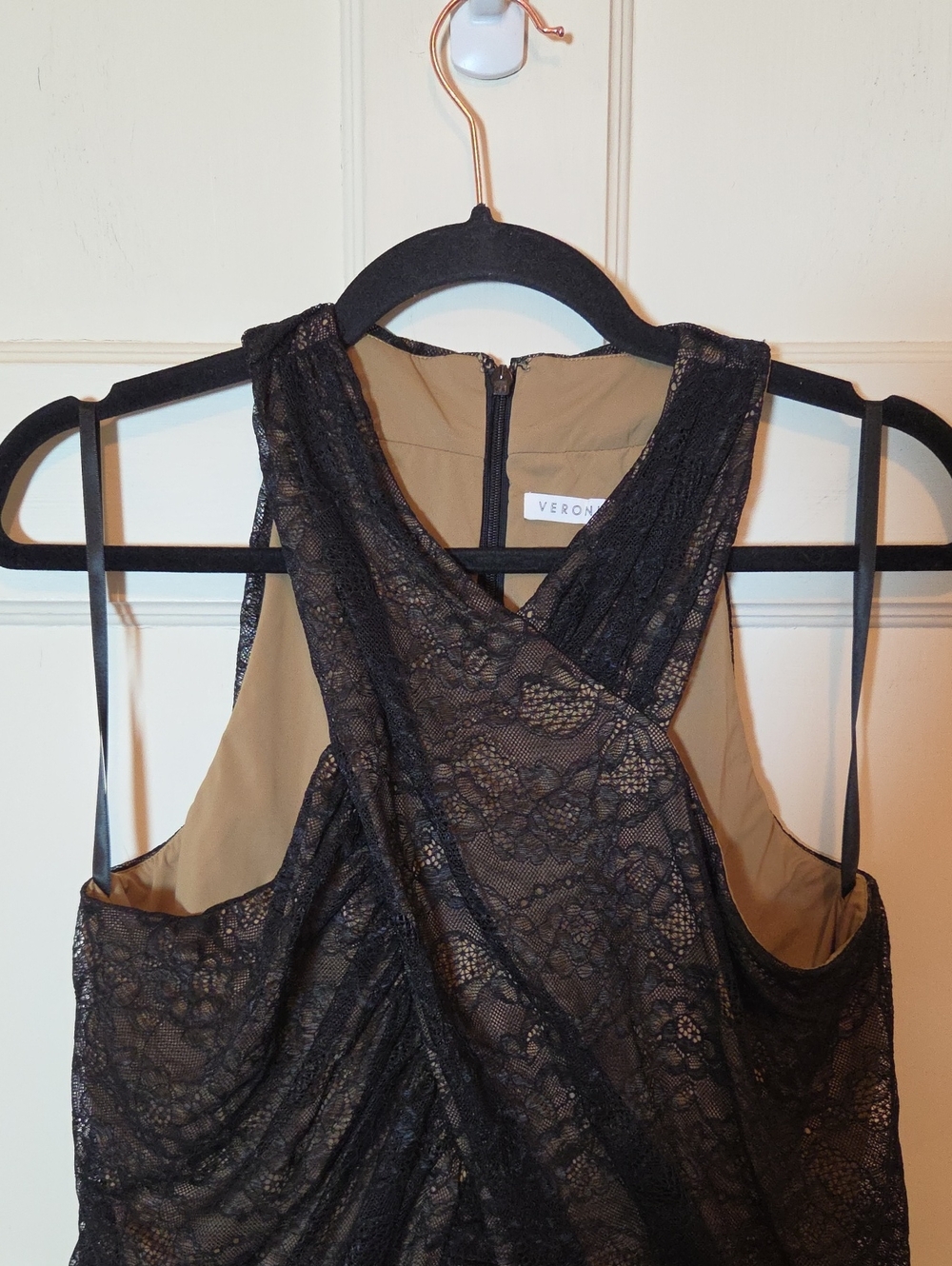 Veronica Beard Kailani Cross-Front Peplum Lace Top in Black With Nude Lining 8 - Picture 4 of 13